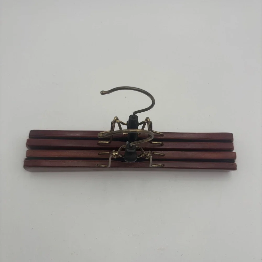 Wooden Pant Skirt Hangers Set of 5 Brown Good Mixed Clip Clamp Style